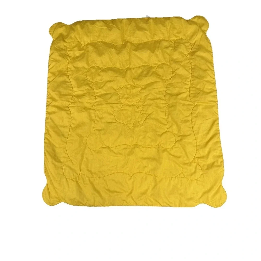 VTG Bear Crib Blanket‎ Baby Quilt Pastel Plaid Yellow 1980s Floor Play USA